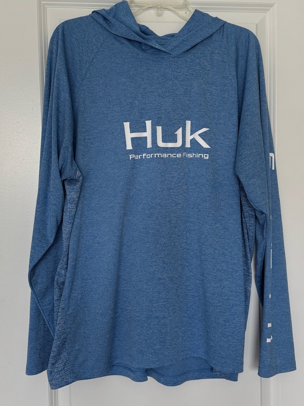 Huk Men's Heather Blue Crewneck Hooded Performance long steeve Tshirt